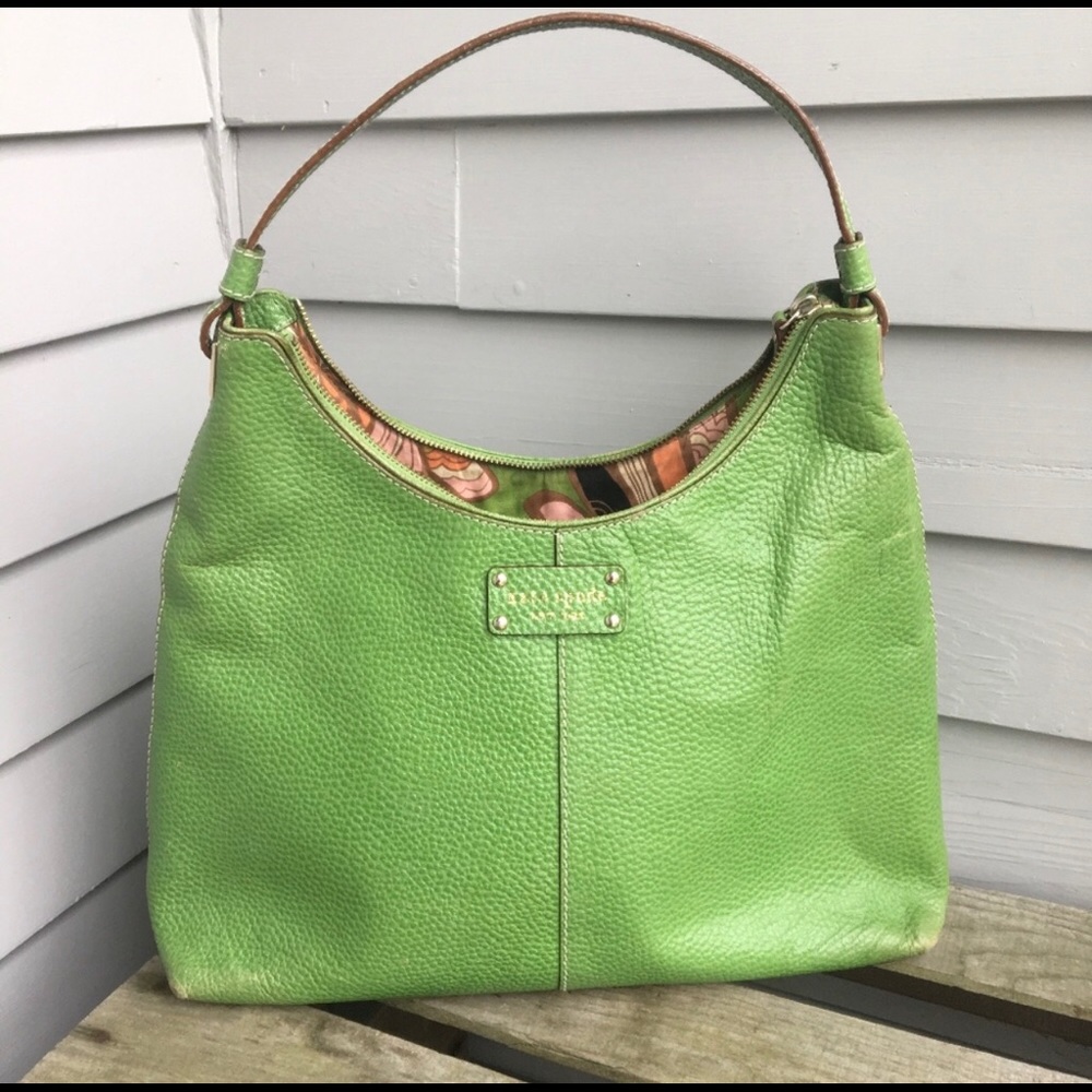 KATE SPADE green pebble leather hobo satchel